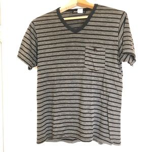 Molokai Surf Co V-Neck Pocket T-Shirt Gray/Black Striped Men's Medium (small)